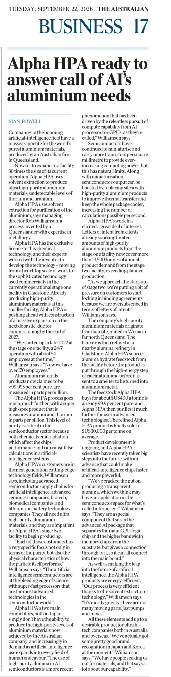 Australian Made Alpha Hpa Article Sep26